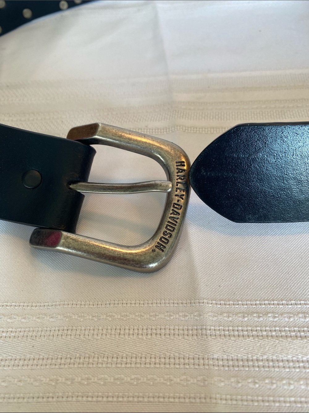 Vintage Harley-Davidson Motorcycle Black Leather Belt SPELLOUT size 34 - Picture 2 of 7